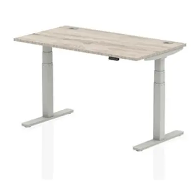 Air 1400x800mm Height Adjustable Desk Grey Oak Cable Ports Silver Leg