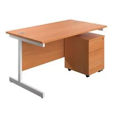 1600X800 Rectangular Desk Beech - White & 3 Drawer Pedestal Bundle