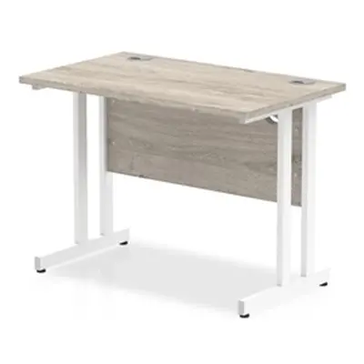 Impulse 1000 x 600mm Straight Desk Grey Oak Top White Cantilever Leg