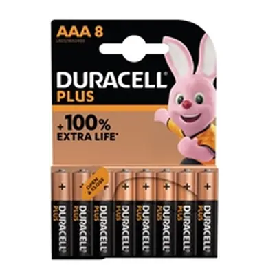 Duracell Plus AAA Battery Alkaline 100% Extra Life (Pack of 8) 5009380