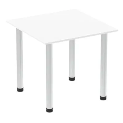 Impulse 800mm Square Table White Top Brushed Aluminium Post Leg