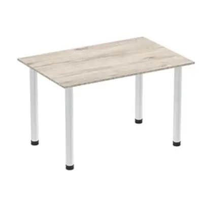 Impulse 1400mm Straight Table Grey Oak Top Brushed Aluminium Post Leg