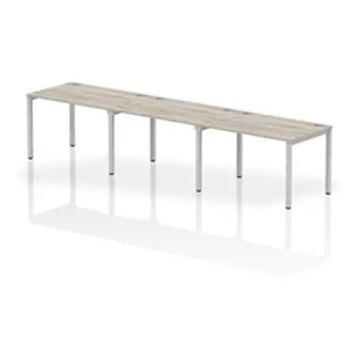 Impulse Single Row 3 Person 1200 Silver Frame Bench Desk Grey Oak