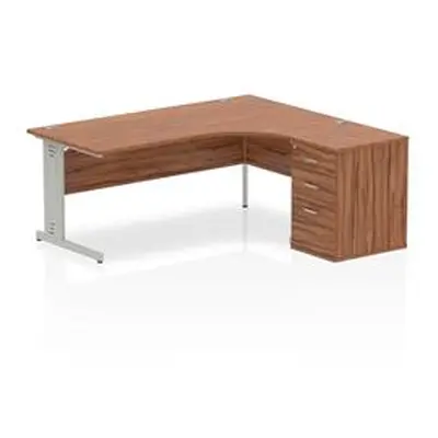 Impulse 1800 Right Crescent Desk Walnut Cable Managed + Desk High Ped