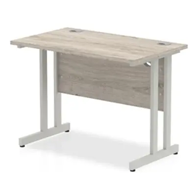 Impulse 1000 x 600mm Straight Desk Grey Oak Top Silver Cantilever Leg