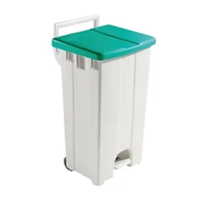 Grey 90 Litre Plastic Pedal Bin With Green Lid