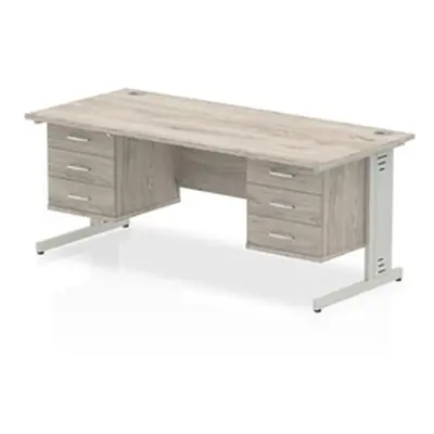 Impulse 1800x800 Desk Grey Oak Cable Managed Leg + 2x Fixed Pedestal