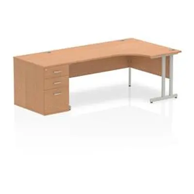 Impulse 1800 Right Crescent Desk Oak White Cantilever + Desk High Ped