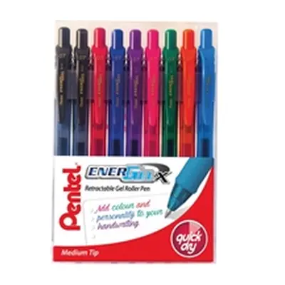 Pentel EnerGel Retractable Pen Medium Assorted (Pack 9) YBL107/9-MIX