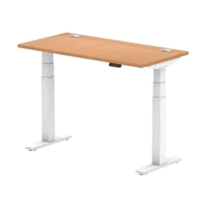 Air 1200 x 600mm Height Adjustable Desk Oak Top Cable Ports White Leg