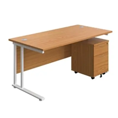 1600X800 Twin Rectangular Desk Nova Oak-White + Mobile 2 Drawer Ped