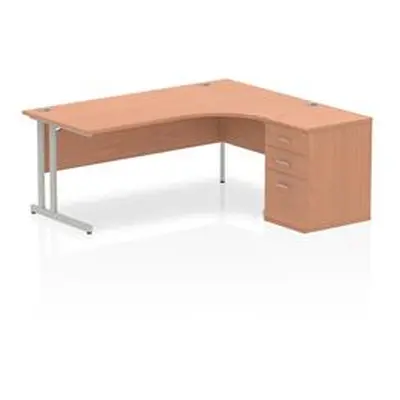 Impulse 1800 Right Crescent Desk Beech Cantilever Leg + Desk High Ped