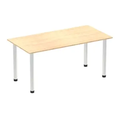 Impulse 1600mm Straight Table Maple Top Brushed Aluminium Post Leg