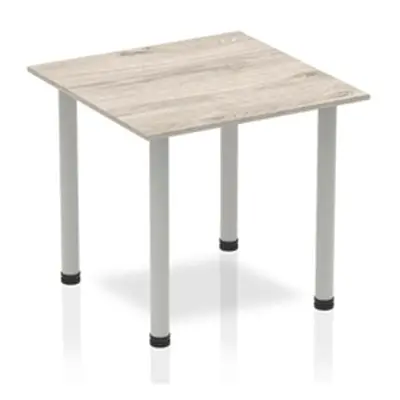 Impulse 800mm Square Table Grey Oak Top Silver Post Leg