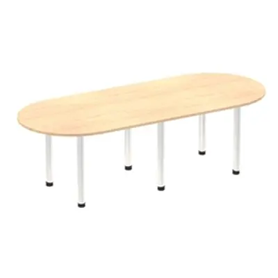 Impulse 2400mm Boardroom Table Maple Top Brushed Aluminium Post Leg