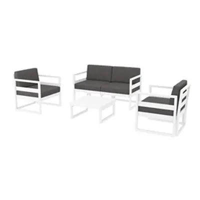 Mykonos Lounge Set - White - Dark Grey Cushions