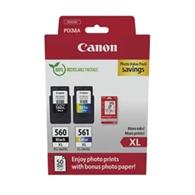 Canon PG-560XL/CL-561XL Inkjet Cartridges + 4x6 Photo Paper 50 Sheets