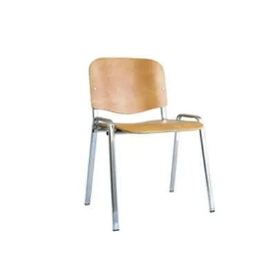 ISO Stacking Chair Beech Chrome Frame Without Arms