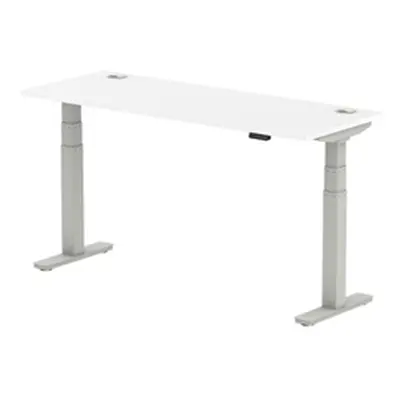 Air 1600x600mm Height Adjustable Desk White Top Cable Ports Silver Leg