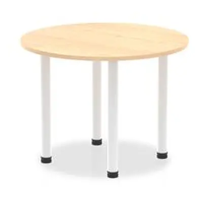 Impulse 1000mm Round Table Maple Top White Post Leg