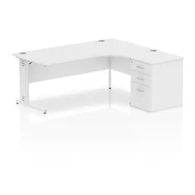 Impulse 1800 Right Crescent Desk White Cable Managed + Desk High Ped