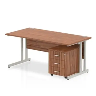 Impulse 1800x800mm Desk Walnut Top Silver Cantilever Leg + Mobile Ped