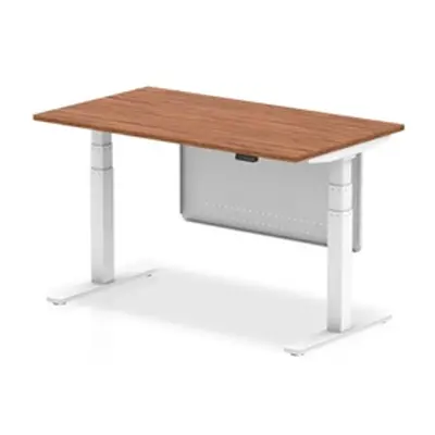 Air 1400x800 Height Adjustable Desk Walnut White Leg Modesty Panel