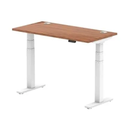 Air 1200x600mm Height Adjustable Desk Walnut Top Cable Ports White Leg