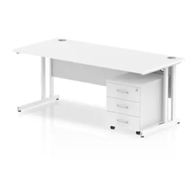 Impulse 1800x800mm Desk White Top White Cantilever Leg + Mobile Ped