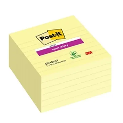 Post-it Notes Super Sticky XL 101 x 101mm Lined Canary Yellow (6 Pack)