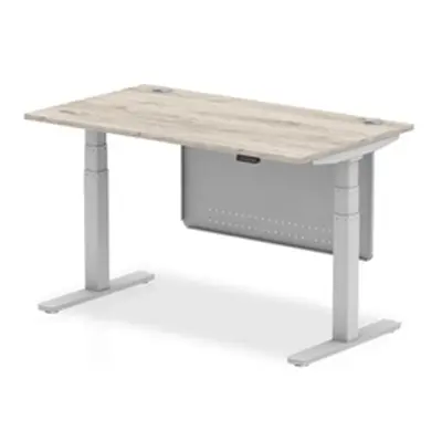 Air 1400x800 Height Adjustable Desk Grey Oak CP Silver Leg Modesty Pnl