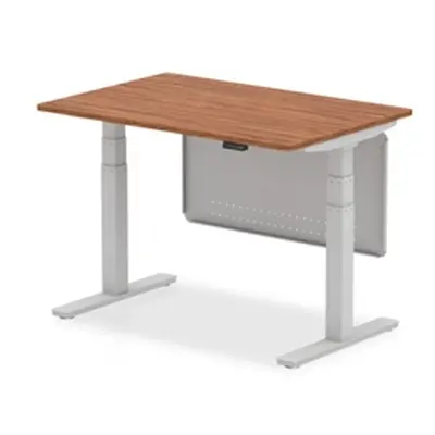 Air 1200x800 Height Adjustable Desk Walnut Silver Leg Modesty Panel