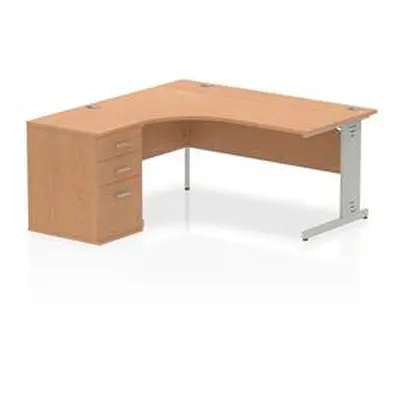 Impulse 1600mm Left Crescent Desk Oak White Leg + Desk High Ped