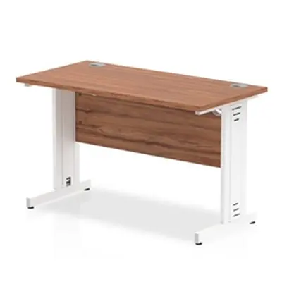 Impulse 1200 x 600mm Straight Desk Walnut Top White Cable Managed Leg