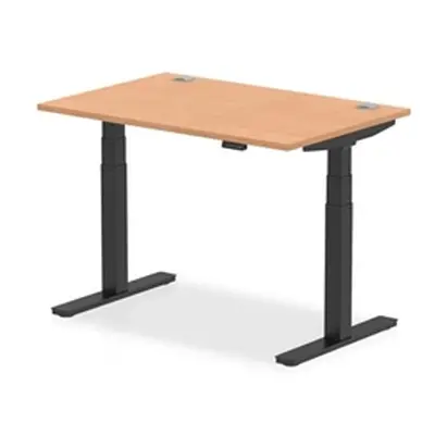 Air 1200 x 800mm Height Adjustable Desk Oak Top Cable Ports Black Leg