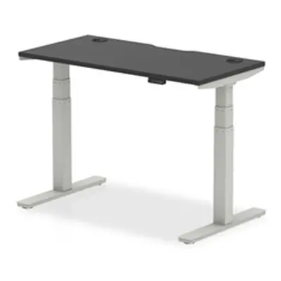 Air 1200x600mm Height Adjustable Desk Black Top Cable Ports Silver Leg