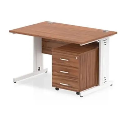 Impulse 1200x800 Desk Walnut Top White Cable Managed Leg + Mobile Ped