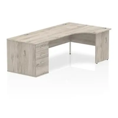 Impulse 1800mm Right Crescent Desk Grey Oak Panel Leg + Desk High Ped