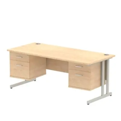 Impulse 1800x800 Desk Maple Silver Cantilever Leg + 2x Fixed Pedestal