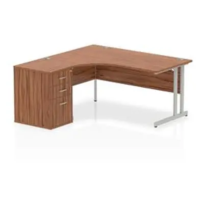 Impulse 1600 Left Crescent Desk Walnut Cantilever Leg + Desk High Ped