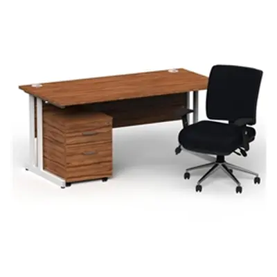 Impulse 1800 White Cant Desk Walnut + 2 Dr Mobile Ped & Chiro Black