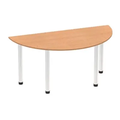 Impulse 1600mm Semi-Circle Table Oak Top Chrome Post Leg