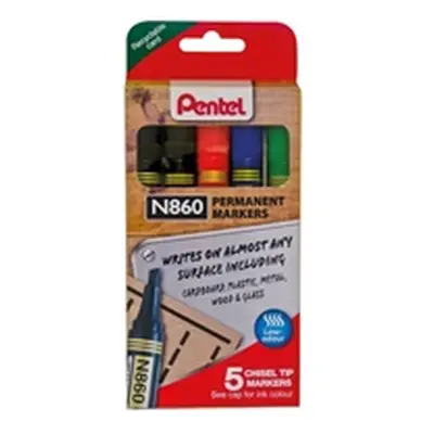 Pentel Chisel Tip Permanent Marker Assorted 5 Pack YN860/5-M