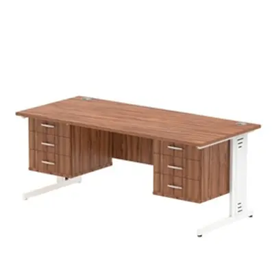 Impulse 1800x800 Desk Walnut White Cable Managed + 2x Fixed Pedestal