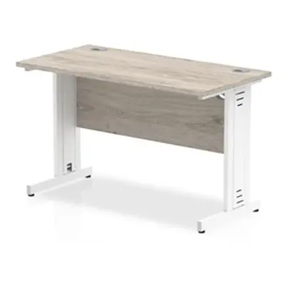 Impulse 1200x600mm Straight Desk Grey Oak Top White Cable Managed Leg