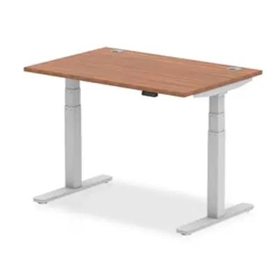 Air 1200x800mm Height Adjustable Desk Walnut Cable Ports Silver Leg