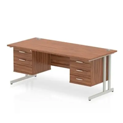 Impulse 1800 Rectangle Silver Cant Leg Desk Walnut 1 x 2 - MI001954