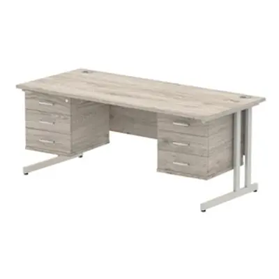 Impulse 1800x800 Desk Grey Oak Cantilever Leg + 2x Fixed Pedestal