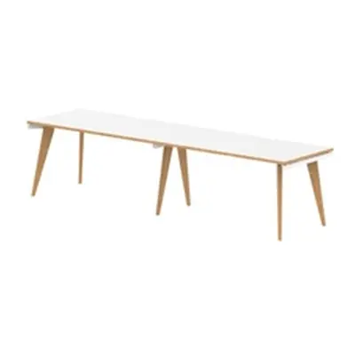 Oslo 1400mm Single Row 2 Person Desk White Top Wood Edge White Frame