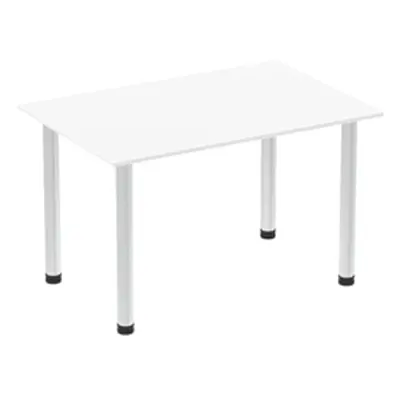 Impulse 1400mm Straight Table White Top Brushed Aluminium Post Leg